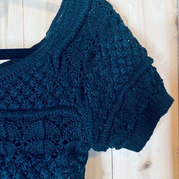 Cotton On Crochet Knit Crop Top‎ Black Short Sleeve Boho Grunge Festival XS - Picture 4 of 8